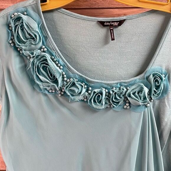 DAISY FUENTES Womens Floral Beaded Sleeveless Top Teal Size Petite Small - Picture 5 of 10